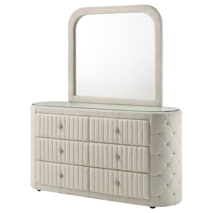 Sonya 6-drawer Upholstered Bedroom Dresser with Mirror Ivory-zoom-4