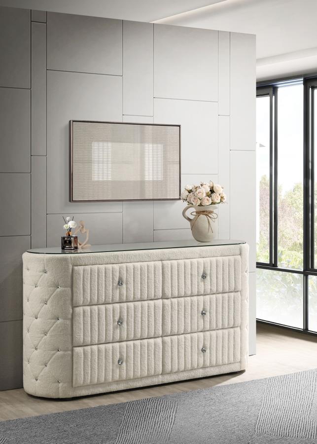 Sonya 6-drawer Upholstered Bedroom Dresser Ivory-zoom-2