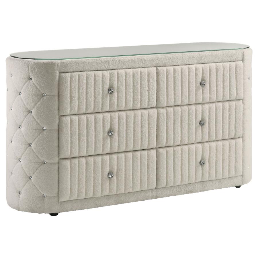 Sonya 6-drawer Upholstered Bedroom Dresser Ivory-zoom-1