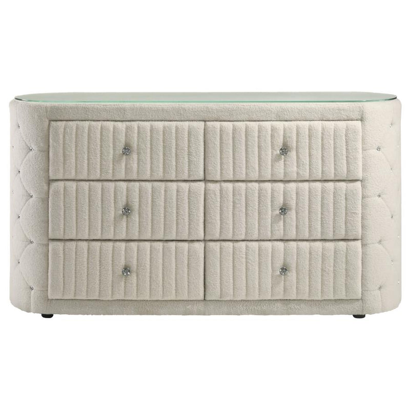 Sonya 6-drawer Upholstered Bedroom Dresser Ivory-zoom-