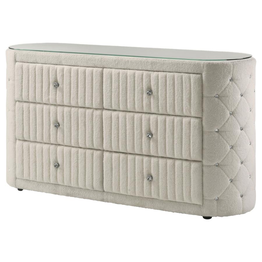 Sonya 6-drawer Upholstered Bedroom Dresser Ivory-zoom-4