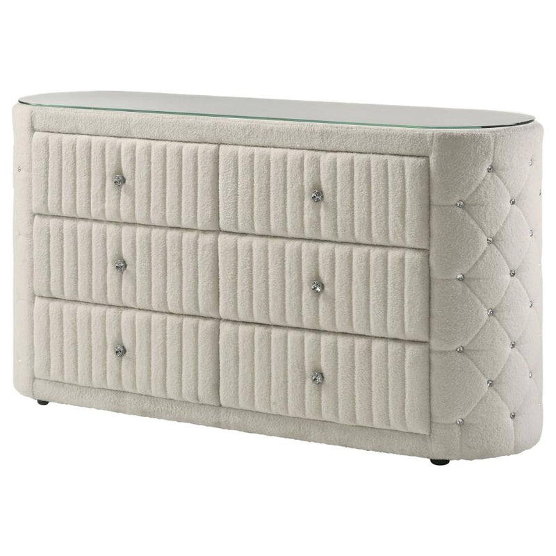 Sonya 6-drawer Upholstered Bedroom Dresser Ivory-zoom-