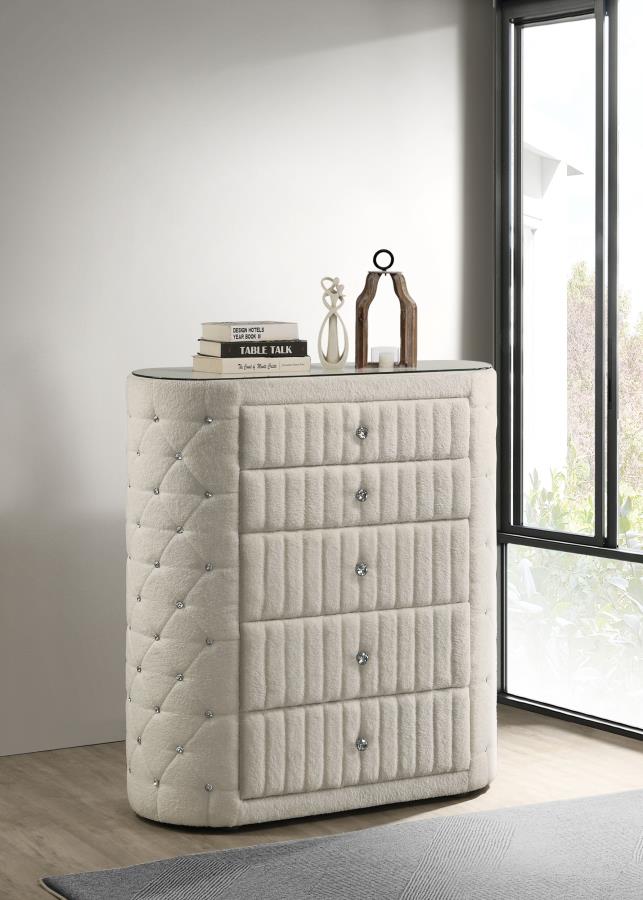 Sonya 5-drawer Upholstered Bedroom Chest of Drawers Ivory-zoom-2