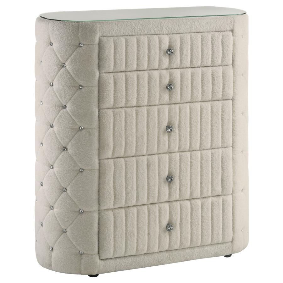 Sonya 5-drawer Upholstered Bedroom Chest of Drawers Ivory-1