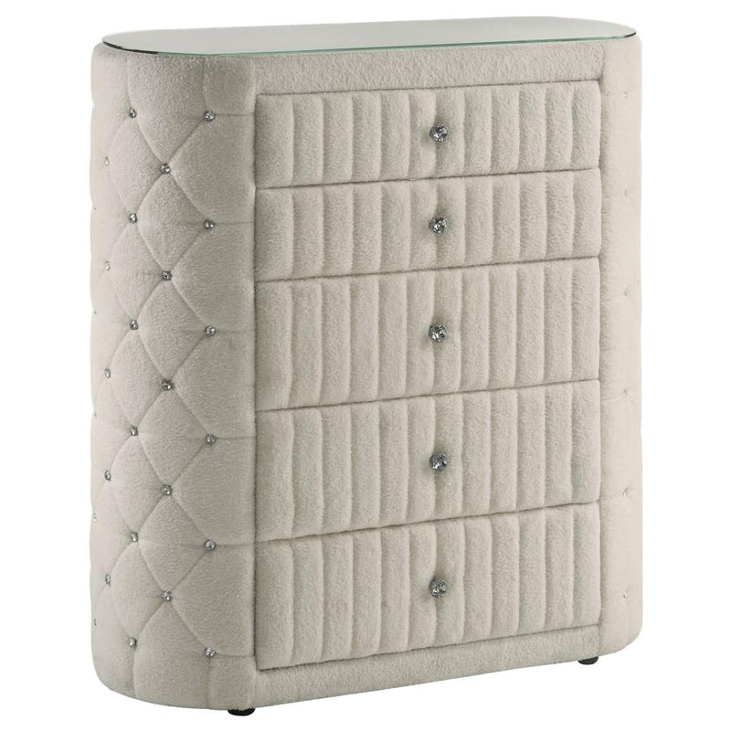Sonya 5-drawer Upholstered Bedroom Chest of Drawers Ivory-zoom-