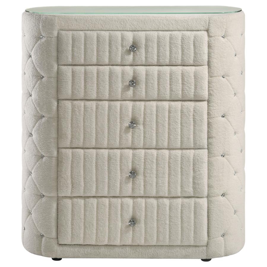 Sonya 5-drawer Upholstered Bedroom Chest of Drawers Ivory-zoom-3