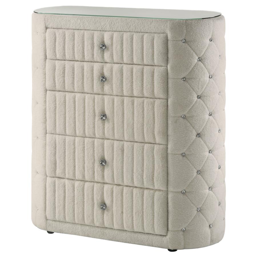 Sonya 5-drawer Upholstered Bedroom Chest of Drawers Ivory-zoom-4