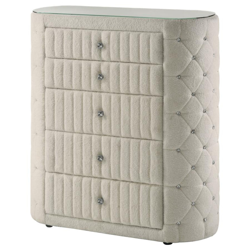 Sonya 5-drawer Upholstered Bedroom Chest of Drawers Ivory-zoom-