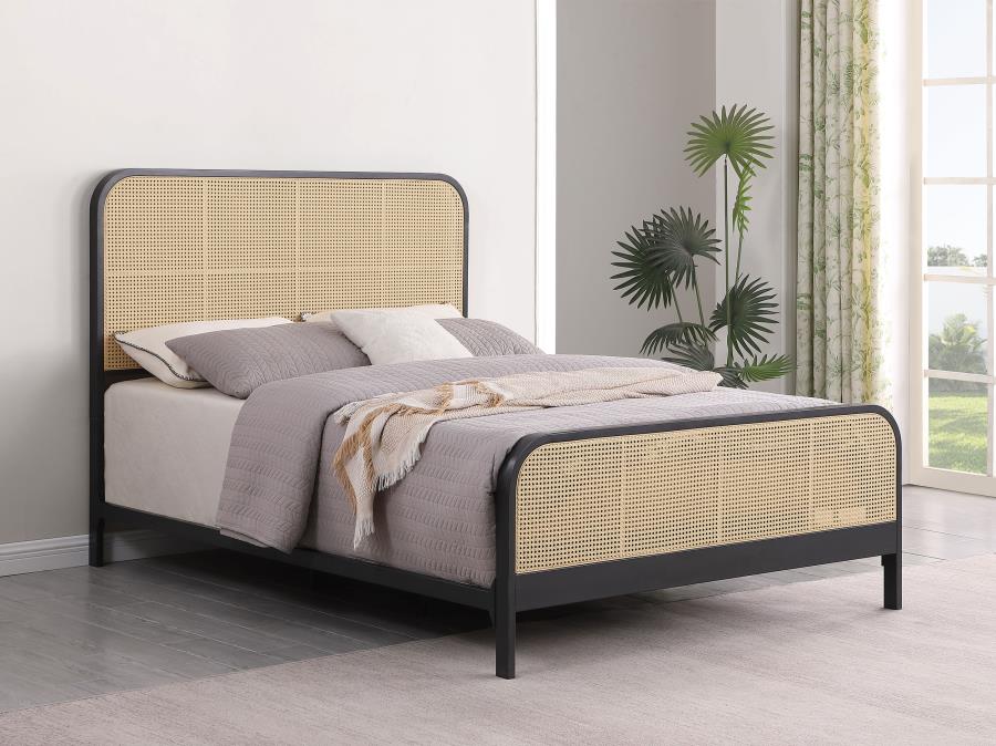 Lanewood Open Cane Webbing Metal Queen Bed Black-2