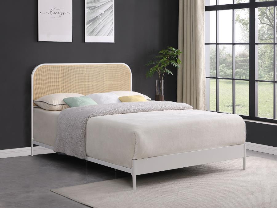 Amherst Radio Weave Rattan Metal Queen Bed White-2