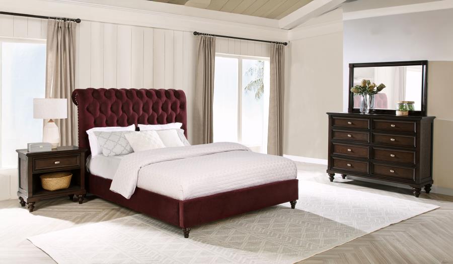 Devon 4-piece Full Bedroom Set Wine Red and Dark Oak-zoom-1