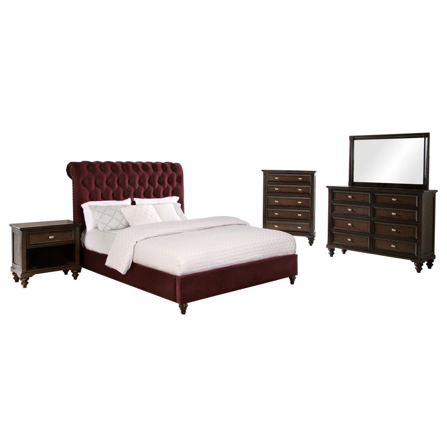 Devon 5-piece Full Bedroom Set Wine Red and Dark Oak-zoom-2