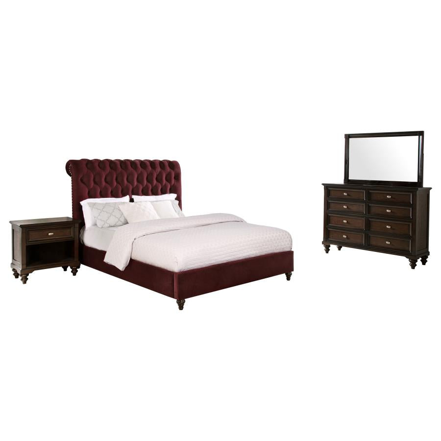 Devon 4-piece Eastern King Bedroom Set Wine Red and Dark Oak-zoom-2