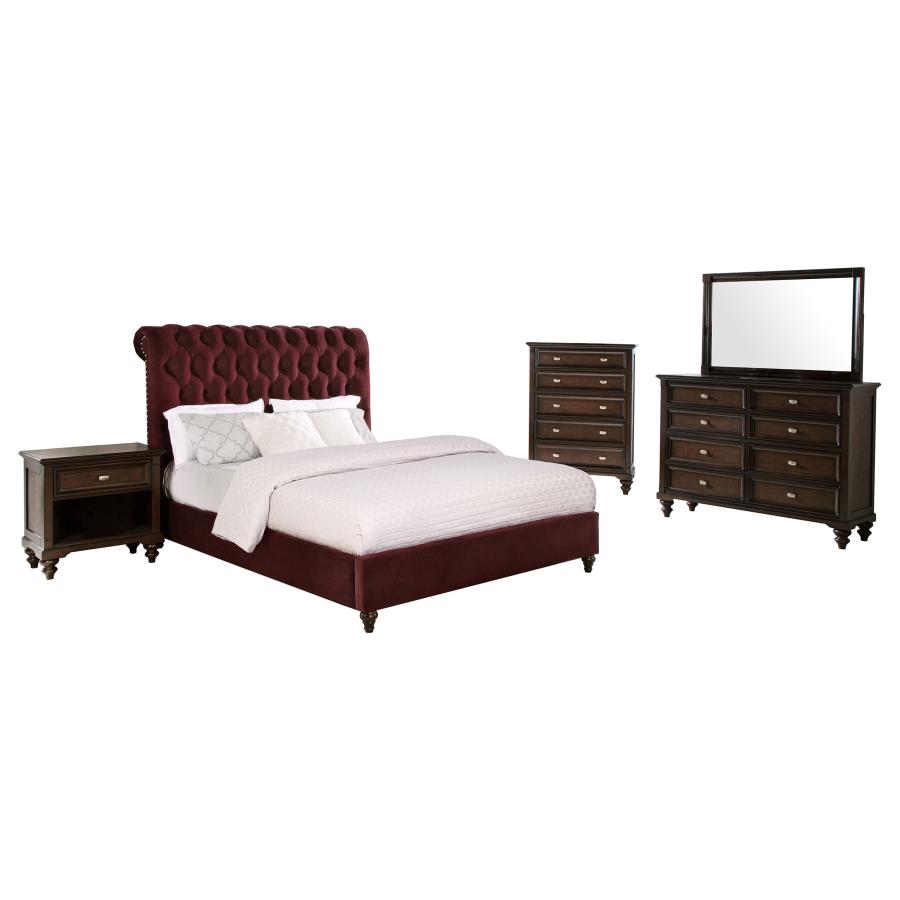 Devon 5-piece California King Bedroom Set Red and Dark Oak-2