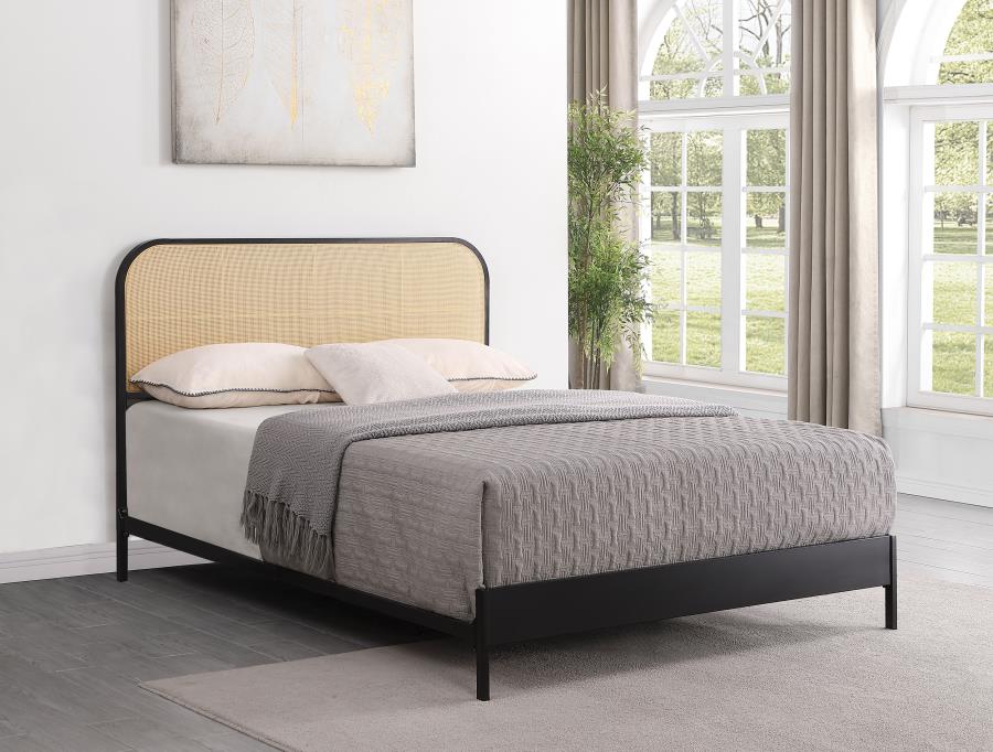 Amherst Radio Weave Rattan Metal Queen Bed Black-2