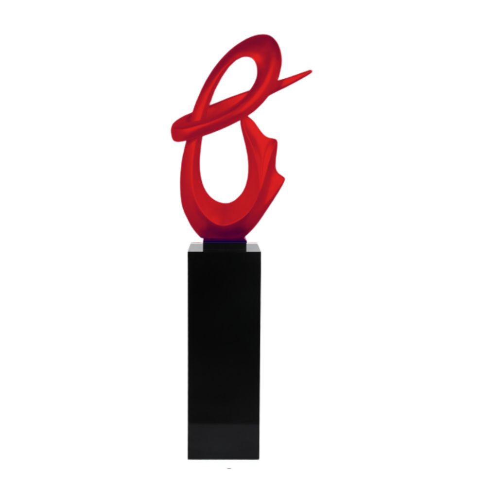 Red Fluid Abstract Floor Sculpture With Black Stand, 59-1