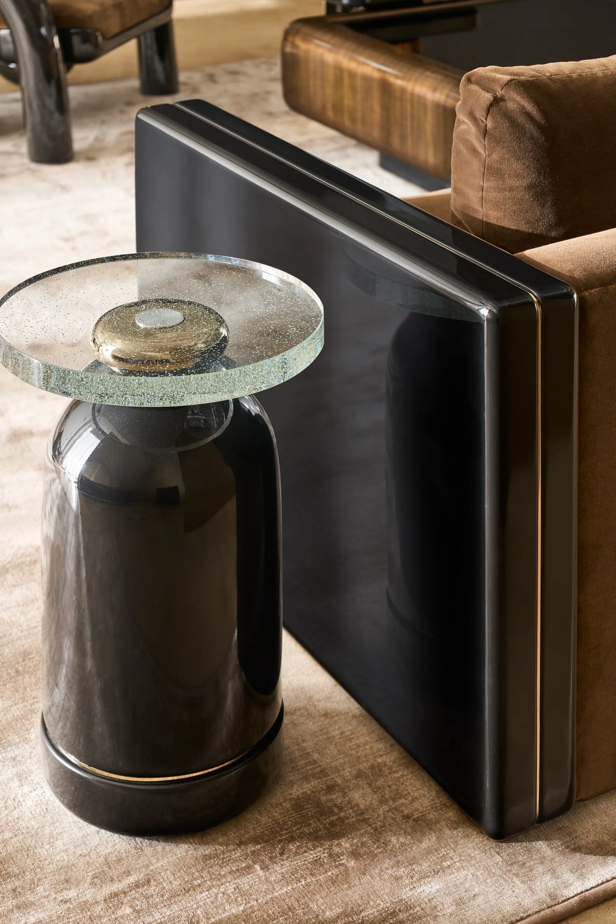 Caracole Gelee Glass Top Side Table – side view – Lusso Furniture Miami