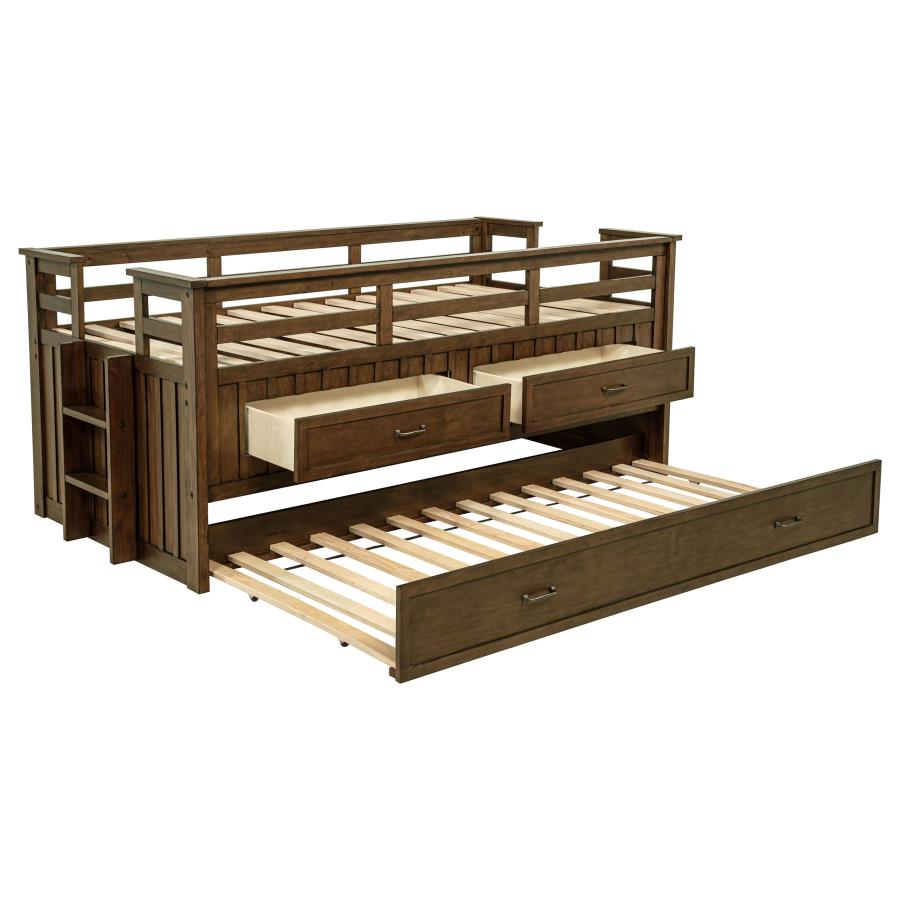 Carlsbad Wood Twin Captains Bed With Trundle Medium Brown-1