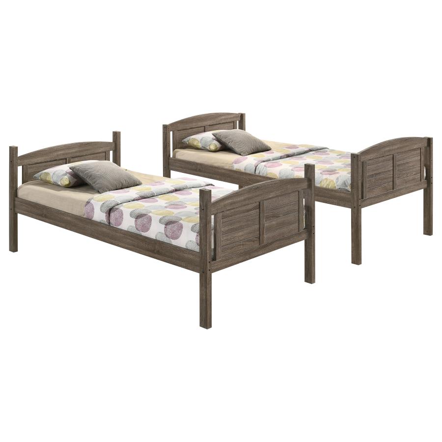 Flynn Wood Twin Over Twin Bunk Bed with Mattress Weathered Brown-3