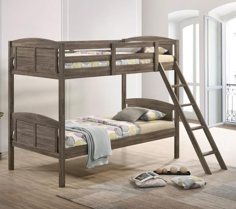 Flynn Wood Twin Over Twin Bunk Bed Weathered Brown-zoom-2