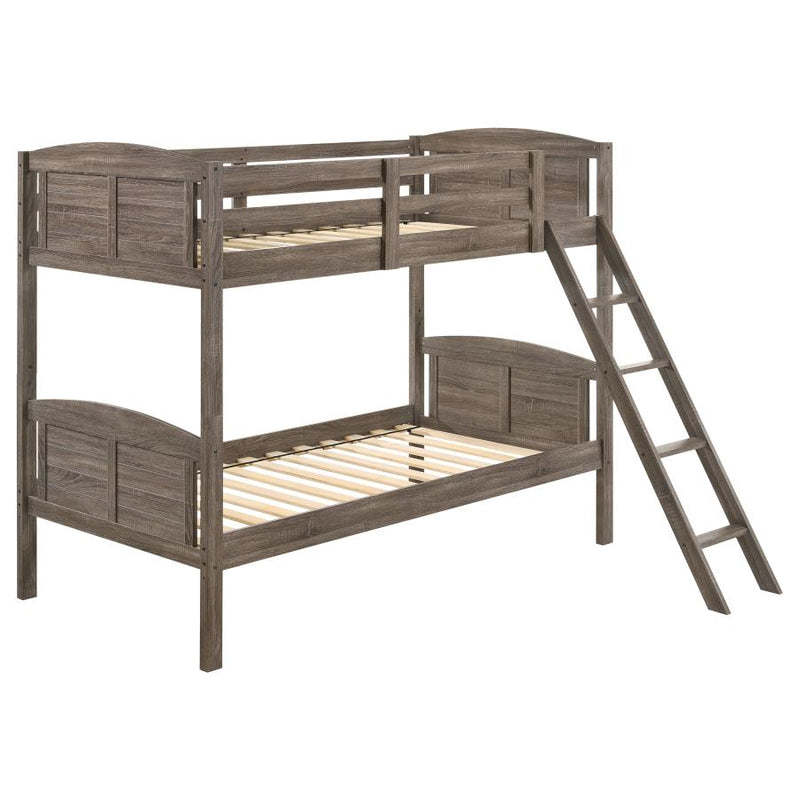 Flynn Wood Twin Over Twin Bunk Bed Weathered Brown-zoom-