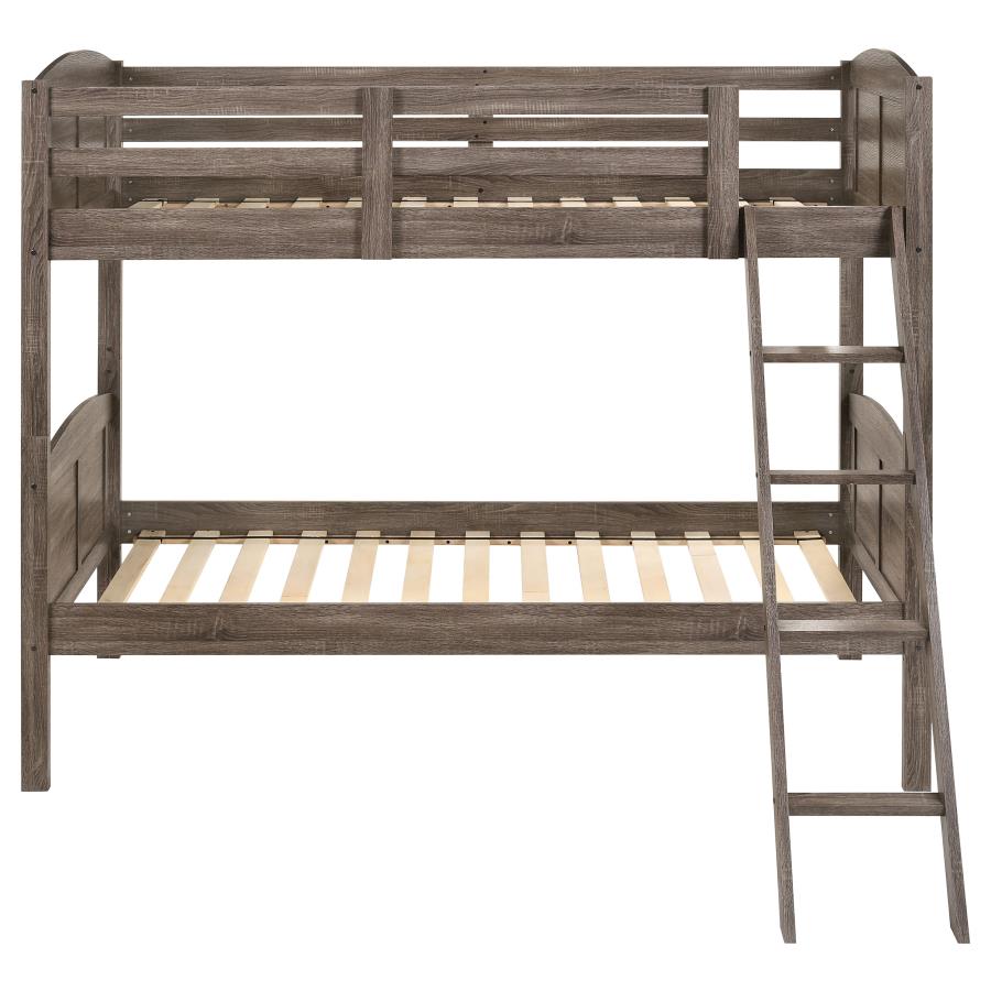 Flynn Wood Twin Over Twin Bunk Bed Weathered Brown-3