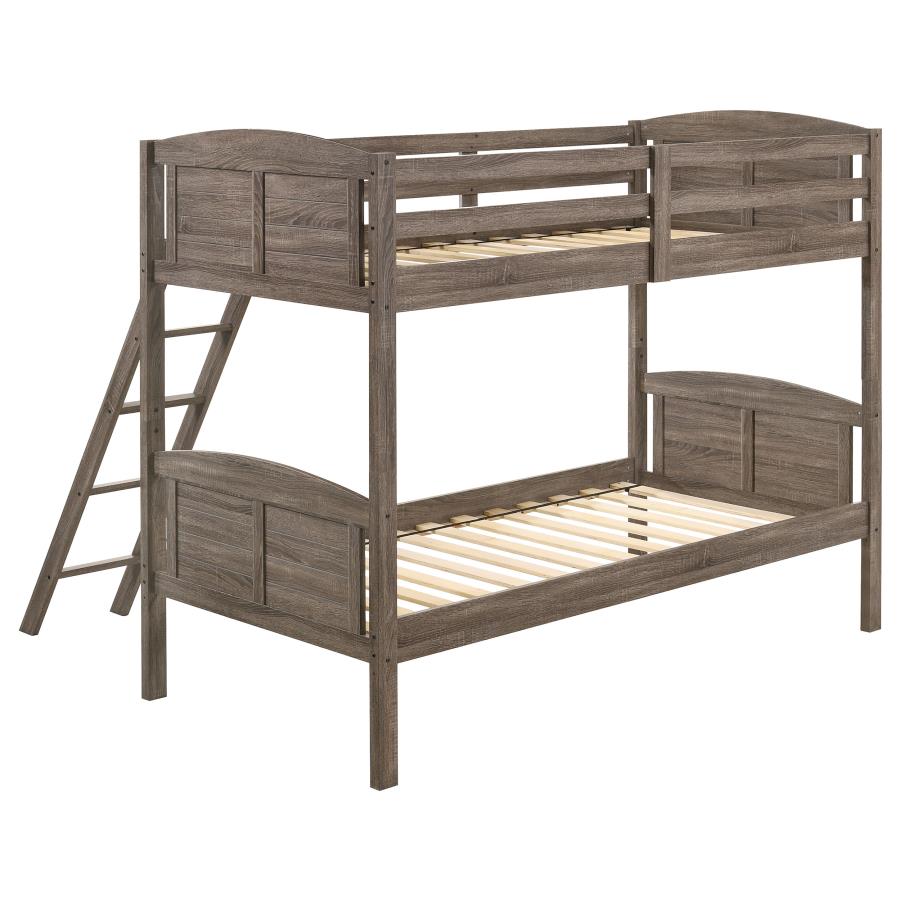 Flynn Wood Twin Over Twin Bunk Bed Weathered Brown-zoom-4