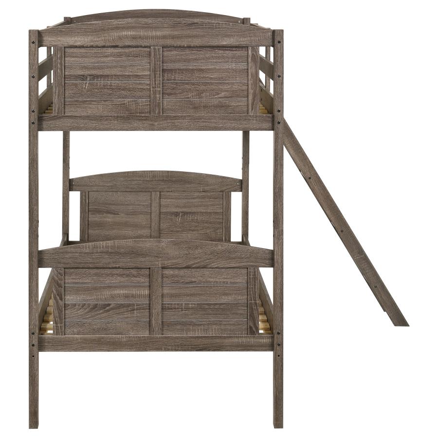 Flynn Wood Twin Over Twin Bunk Bed Weathered Brown-zoom-5