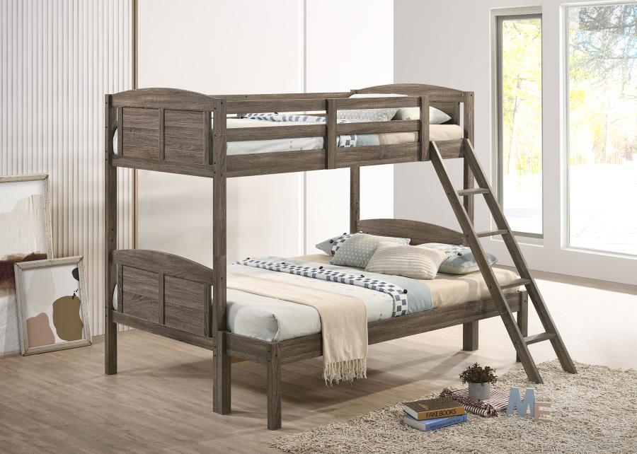 Flynn Wood Twin Over Full Bunk Bed with Mattress Weathered Brown-zoom-2