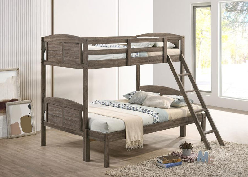Flynn Wood Twin Over Full Bunk Bed with Mattress Weathered Brown-zoom-