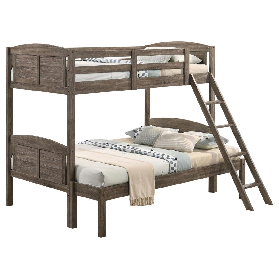 Flynn Wood Twin Over Full Bunk Bed with Mattress Weathered Brown-zoom-1