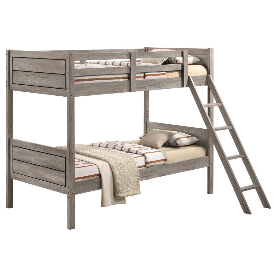 Ryder Wood Twin Over Twin Bunk Bed with Mattress Weathered Taupe-zoom-1