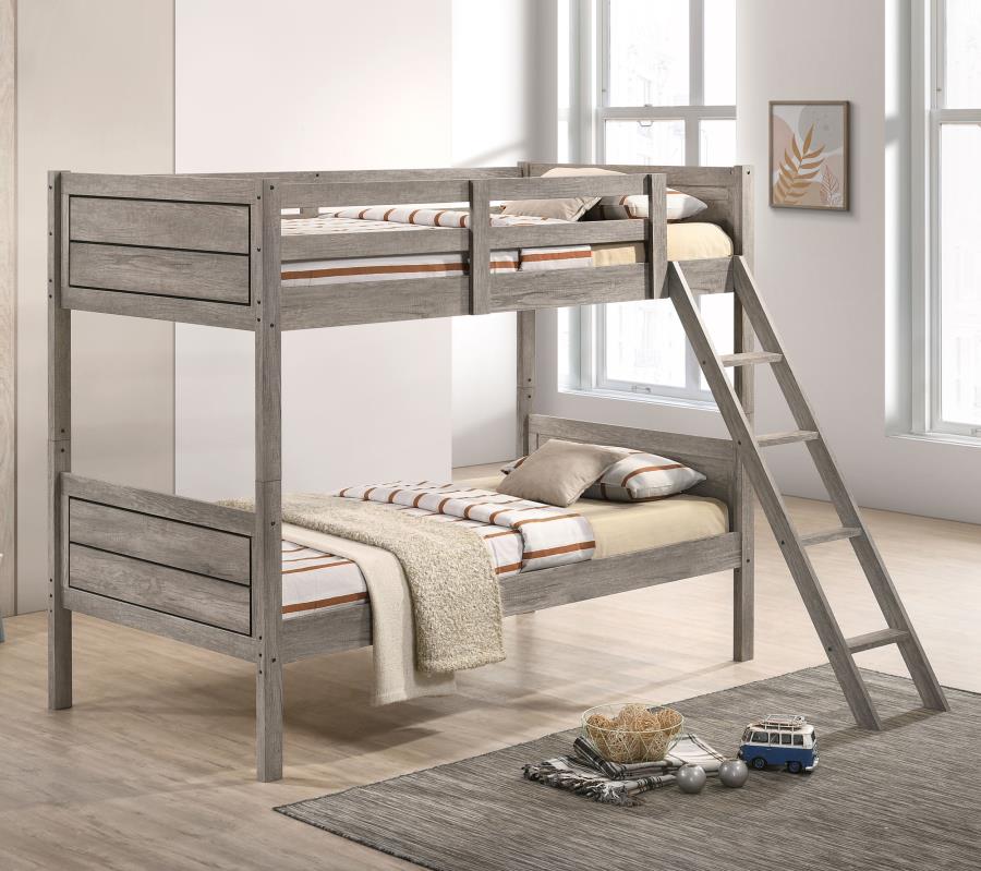 Ryder Wood Twin Over Twin Bunk Bed Weathered Taupe-2