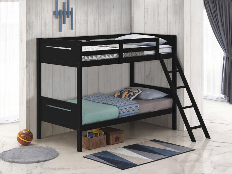 Littleton Wood Twin Over Twin Bunk Bed Black-zoom-