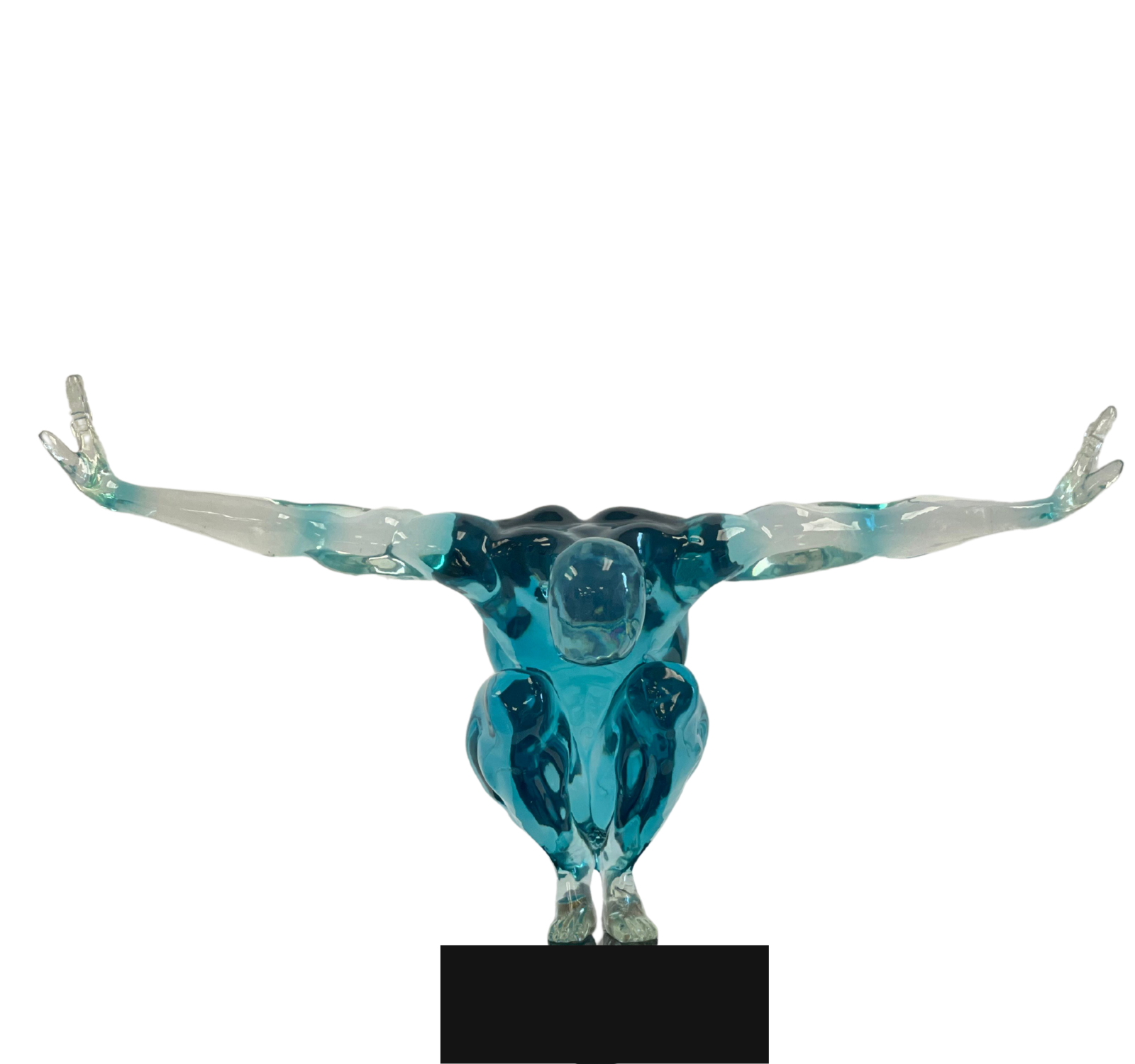 Small Saluting Man Resin Sculpture 17 Wide x 10.5 Tall // Clear Blue