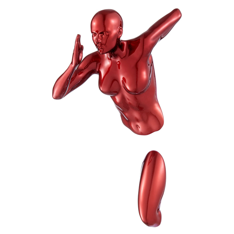 Metallic Red Wall Sculpture running 13 Woman-zoom-