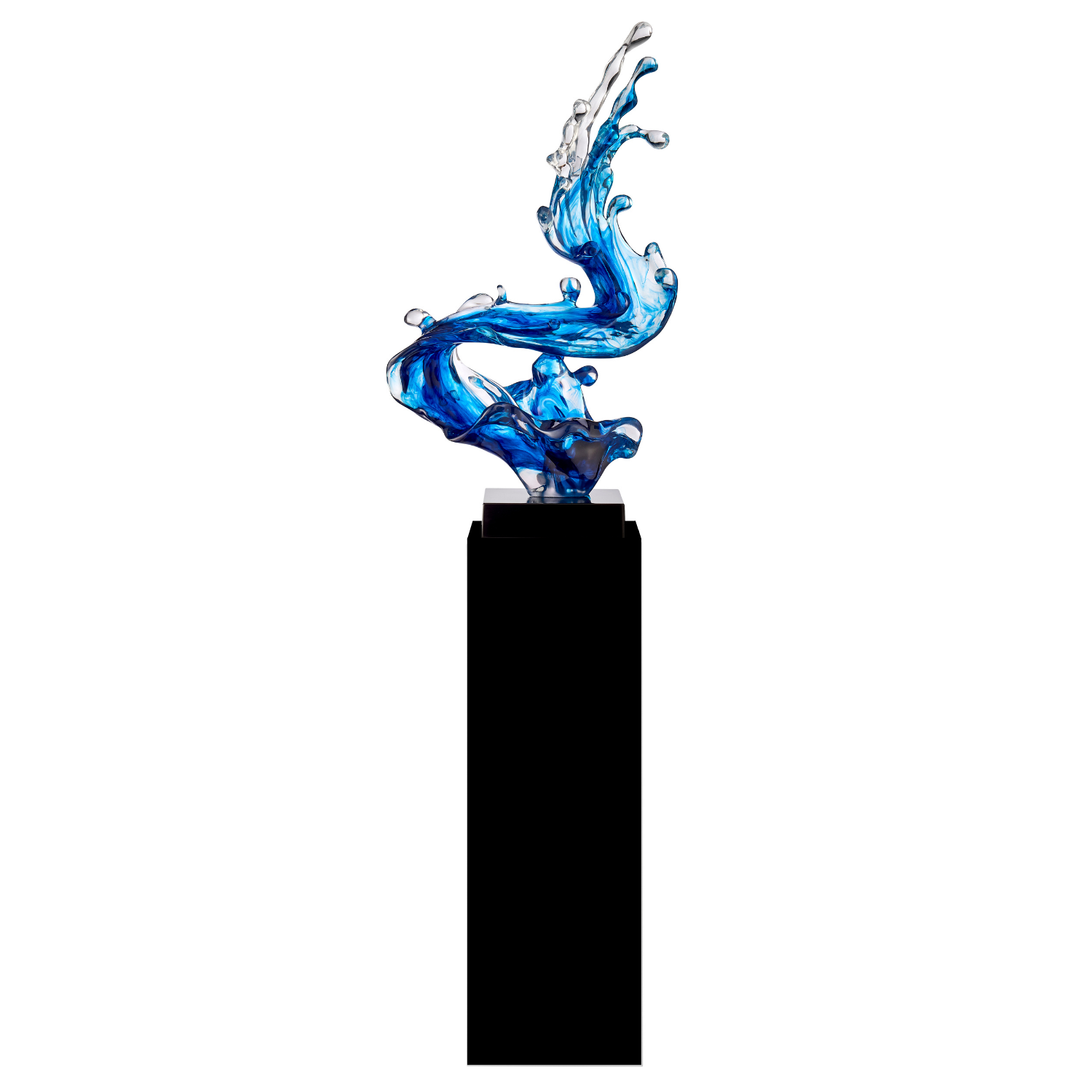 Ocean Blue Cortes Bay Wave Floor Sculpture with Black Stand, 57 Tall