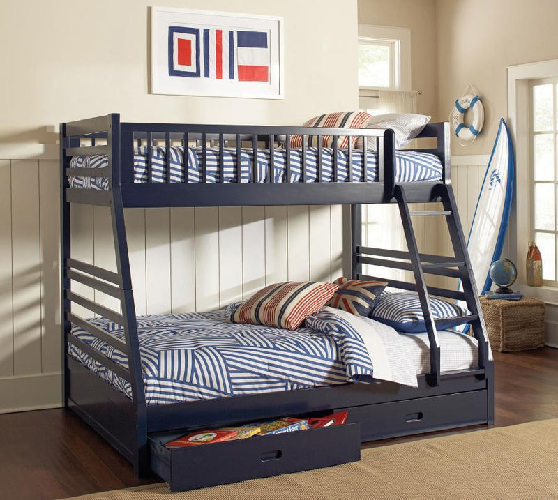 Ashton 2-drawer Wood Twin Over Full Bunk Bed Navy Blue-zoom-