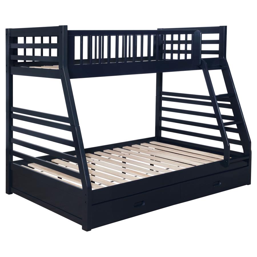 Ashton 2-drawer Wood Twin Over Full Bunk Bed Navy Blue-zoom-1