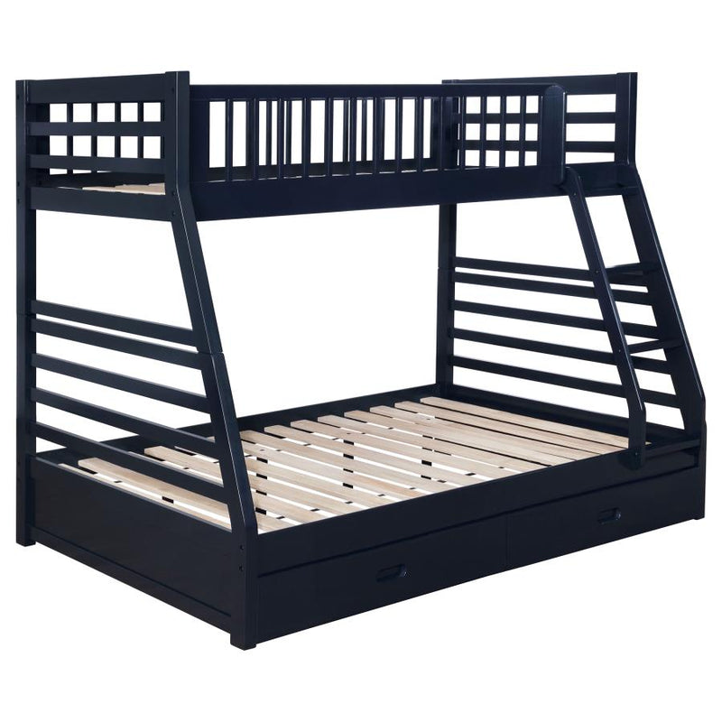 Ashton 2-drawer Wood Twin Over Full Bunk Bed Navy Blue-zoom-