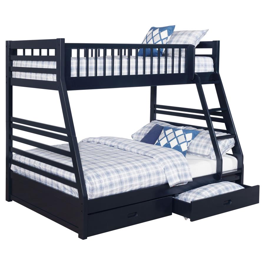 Ashton 2-drawer Wood Twin Over Full Bunk Bed Navy Blue-3