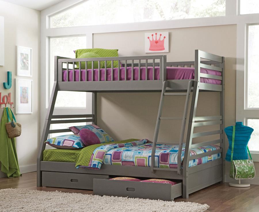 Ashton 2-drawer Wood Twin Over Full Bunk Bed Grey-2