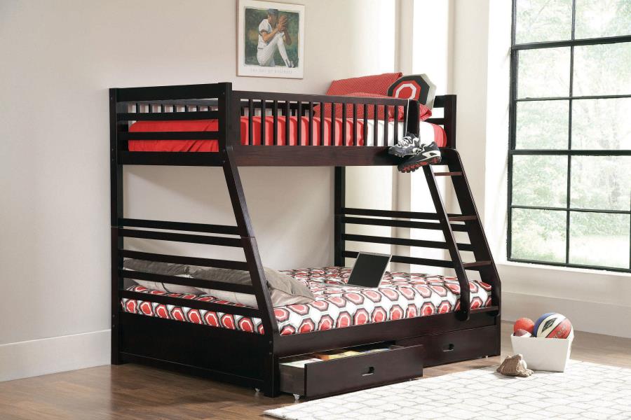 Ashton 2-drawer Wood Twin Over Full Bunk Bed Cappuccino-2