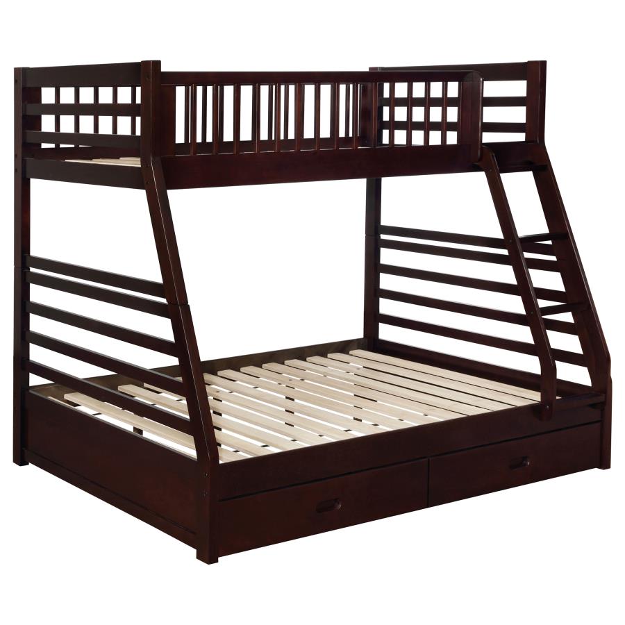 Ashton 2-drawer Wood Twin Over Full Bunk Bed Cappuccino-1