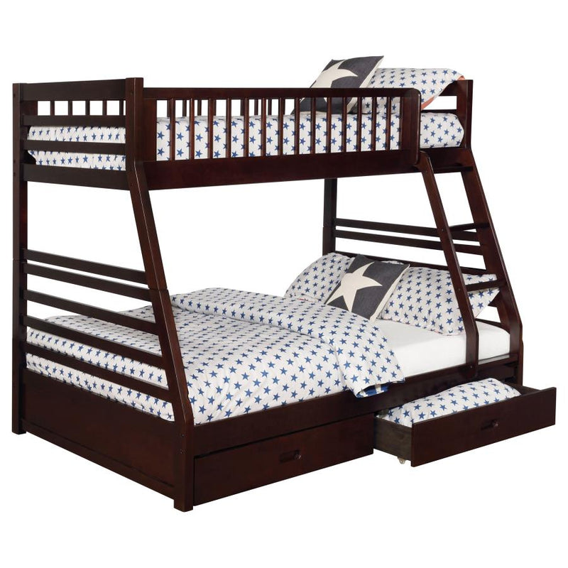 Ashton 2-drawer Wood Twin Over Full Bunk Bed Cappuccino-zoom-