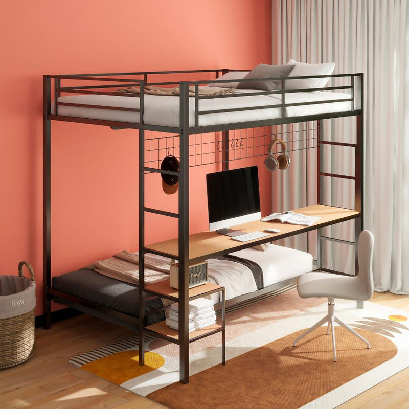 Bettoni Metal Full Over Twin Workstation Bunk Bed Matte Black-zoom-