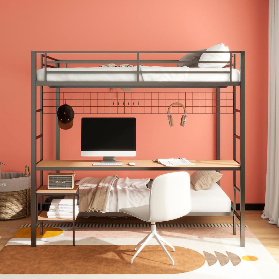 Bettoni Metal Full Over Twin Workstation Bunk Bed Matte Black-zoom-3