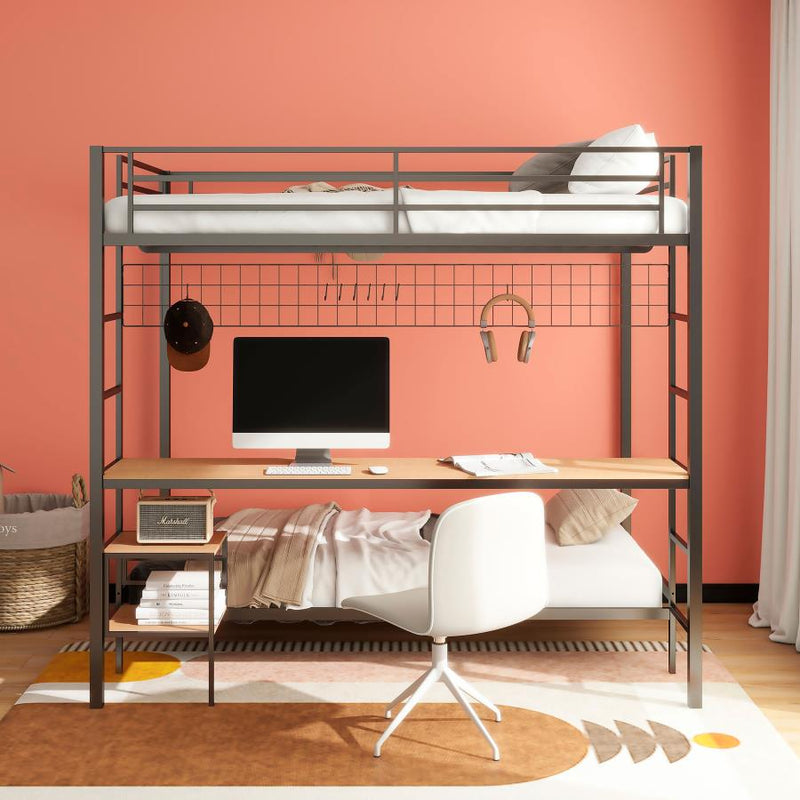 Bettoni Metal Full Over Twin Workstation Bunk Bed Matte Black-zoom-