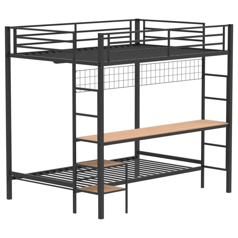 Bettoni Metal Full Over Twin Workstation Bunk Bed Matte Black-zoom-