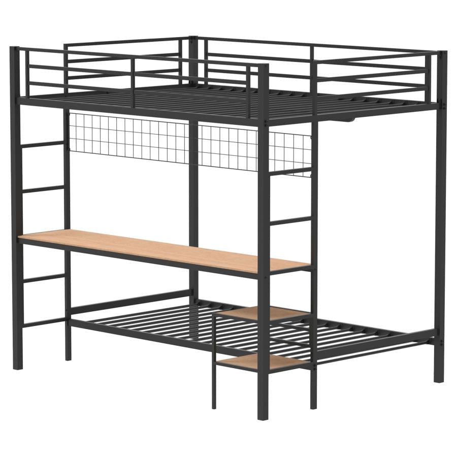 Bettoni Metal Full Over Twin Workstation Bunk Bed Matte Black-zoom-4